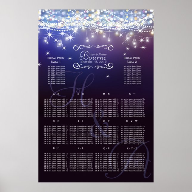 Mason Jar Under the Stars Wedding Seating Chart (Front)
