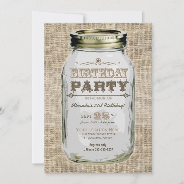 Mason Jar Vintage Look Birthday Party Invitation (Front)