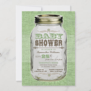 Mason Jar Vintage Look Boy Baby Shower Green Invitation