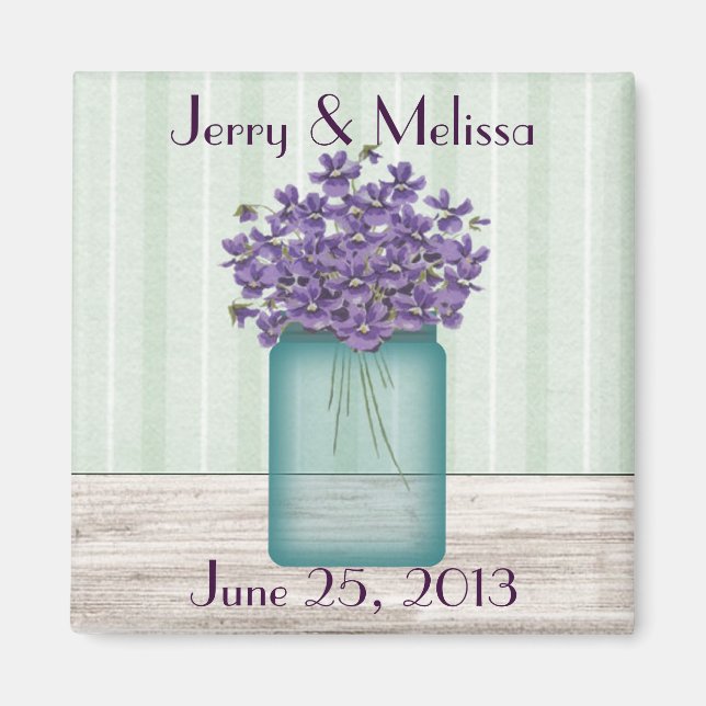 Mason Jar Violets Wedding Favour Magnet (Front)