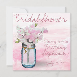 MASON JAR WATERCOLOR PINK SWEET PEAS INVITATION