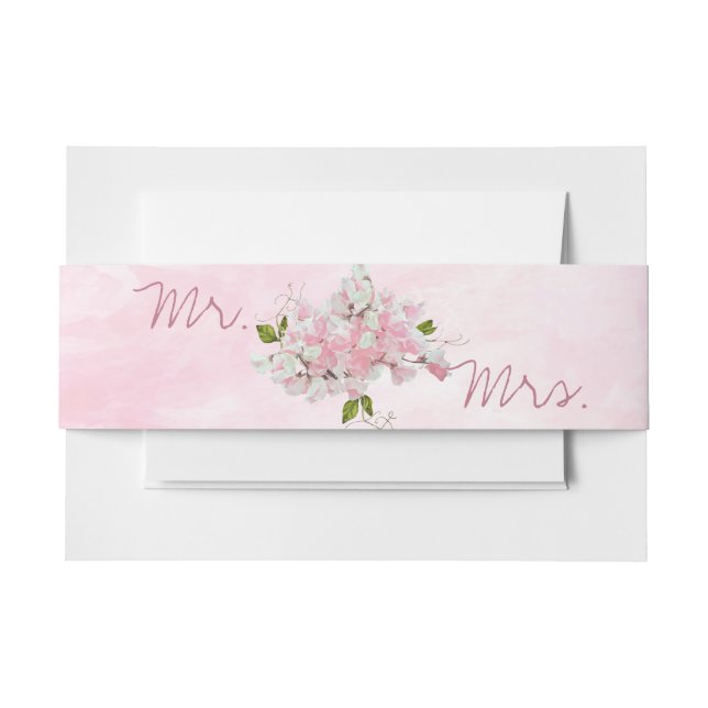 MASON JAR WATERCOLOR PINK SWEET PEAS INVITATION BELLY BAND (Front Example)