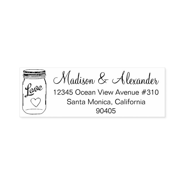 Mason Jar Wedding Address Stamp, Self Inking Stamp (Design)