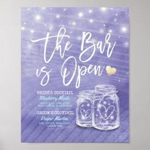 Mason Jar Wedding Bar is Open Drink Menu Poster
