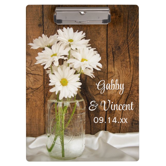 Mason Jar White Daisies Barn Wedding Planning Clipboard (Front)