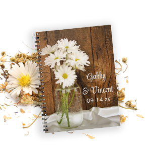 Mason Jar White Daisies Country Barn Wedding Spiral Notebook