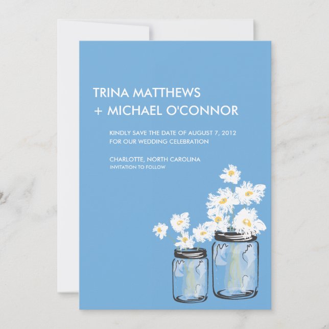 Mason Jar & White Daisies Save the Date (Front)
