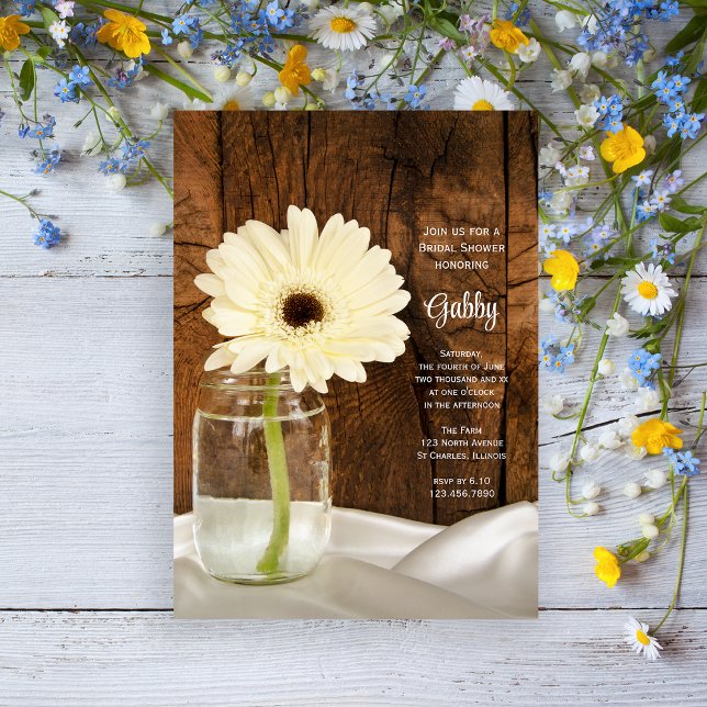 Mason Jar White Daisy Country Barn Bridal Shower Invitation (Creator Uploaded)