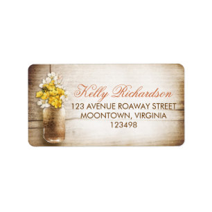 Mason jar & white yellow flowers address labels