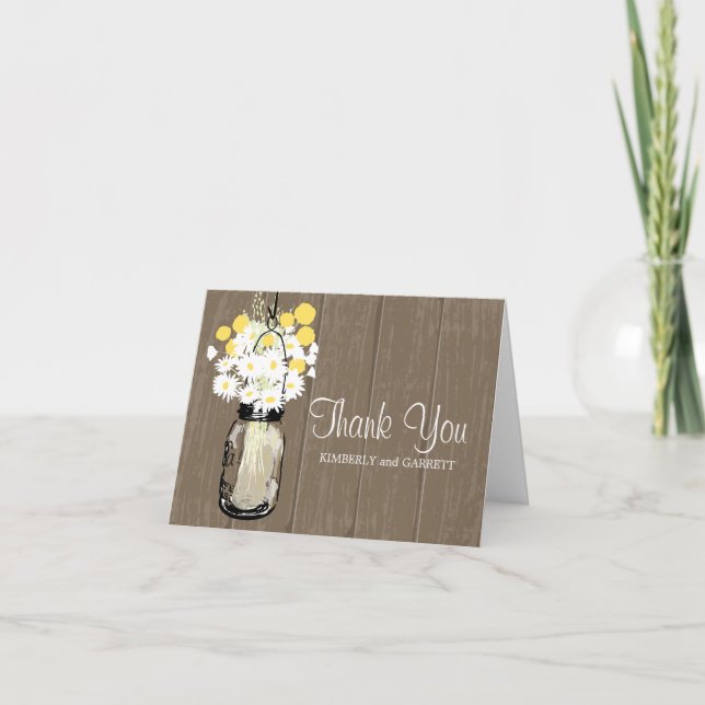 Mason Jar Wild Daisies and Billy Balls Thank You Card (Front)