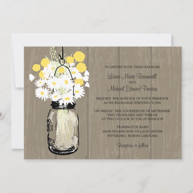 Mason Jar Wild Daisies & Billy Balls Invitation (Front)