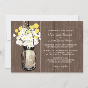 Mason Jar Wild Daisies & Billy Balls Invitation