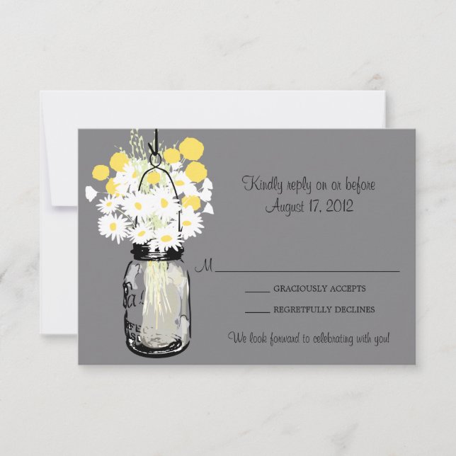 Mason Jar Wild Daisies & Billy Balls  RSVP Card (Front)