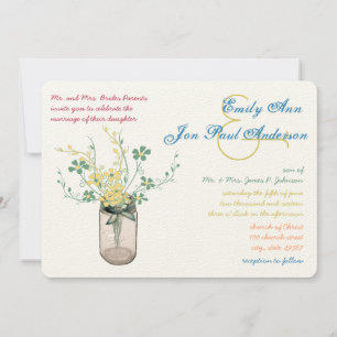 Mason Jar Wild Flower Sage and Mustard Yellow Invitation