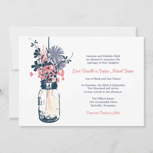 Mason Jar & Wild Flowers Invitation (Front)