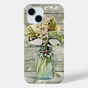 Mason jar wildflower barn wood french country iPhone 15 case