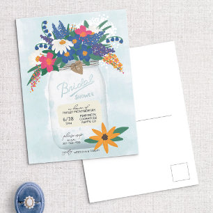 Mason Jar & Wildflowers Bridal Shower Invitation Postcard