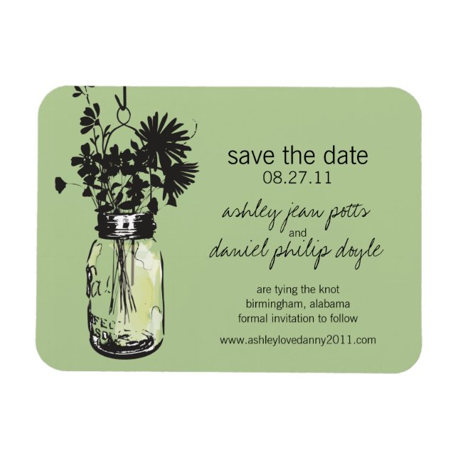 Mason Jar & Wildflowers Save the Date Magnet (Horizontal)