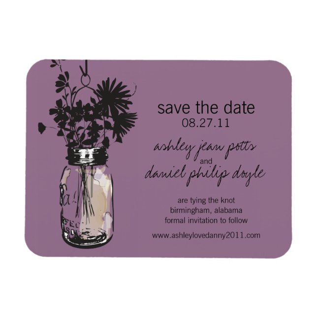 Mason Jar & Wildflowers Save the Date Magnet (Horizontal)