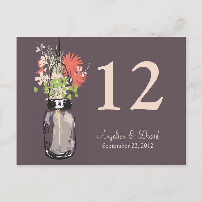 Mason Jar & Wildflowers Table Card (Front)