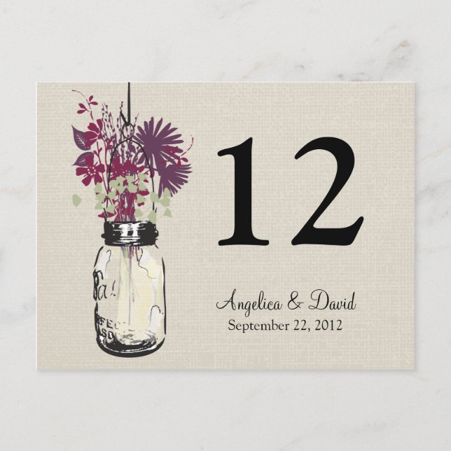 Mason Jar & Wildflowers Table Card (Front)
