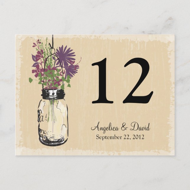 Mason Jar & Wildflowers Table Card (Front)