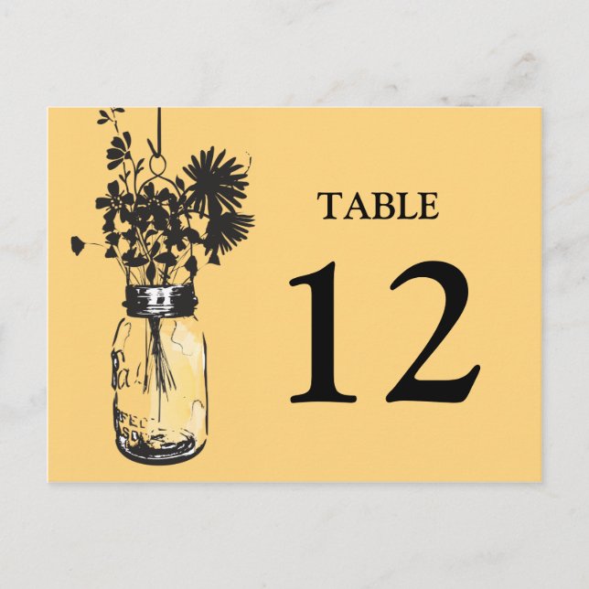 Mason Jar & Wildflowers Table Card (Front)