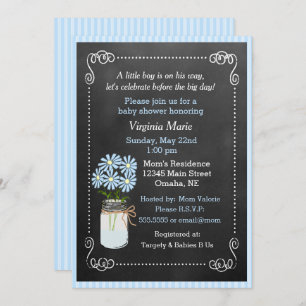 Mason Jar with Blue Flowers Country Baby Shower Invitation