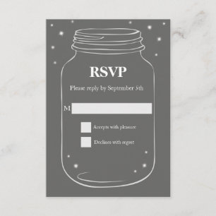 Mason Jar with Fireflies Wedding RSVP Grey Card