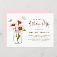 Mason Jar with Pink Sunflowers Birthday Party