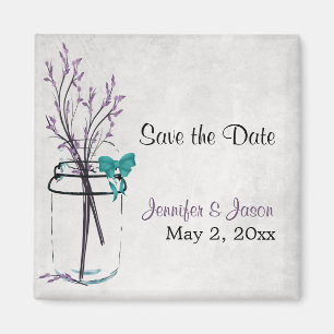 Mason Jar with Purple Branches - Save the Date Magnet