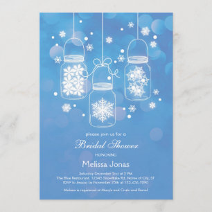 Mason Jar with Snowflakes Bridal Shower Invitation