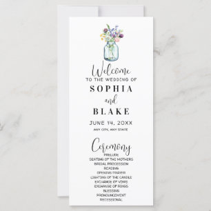 Mason Jar With Wildflowers White Wedding Program