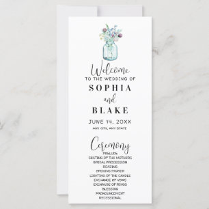 Mason Jar With Wildflowers White Wedding Program