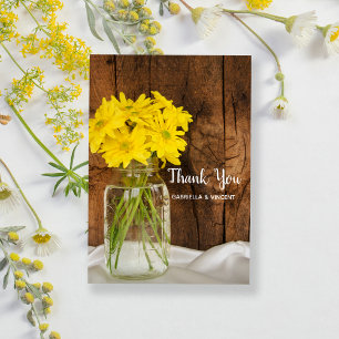Mason Jar Yellow Daisies Barn Wedding Thank You Card