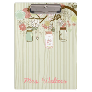 Mason Jars and Flowers with wood background Clipboard