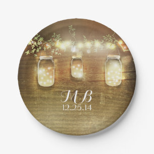 Mason Jars and String Lights Rustic Paper Plate