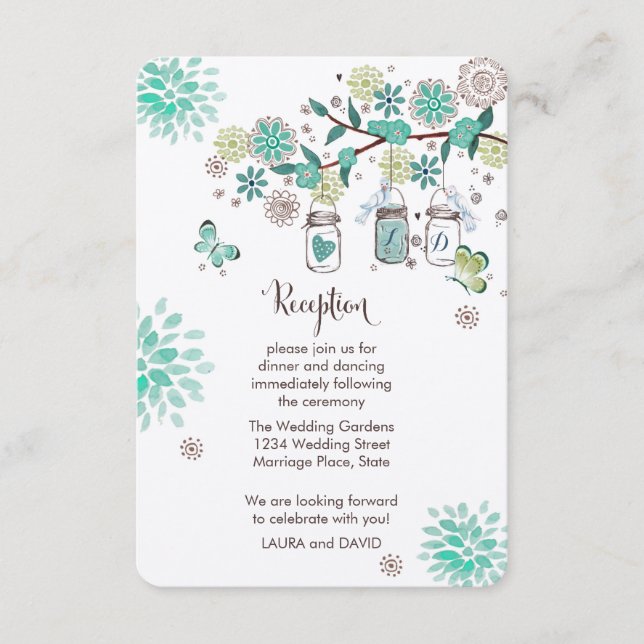 Mason Jars Garden Wedding Reception Programm Card (Front)