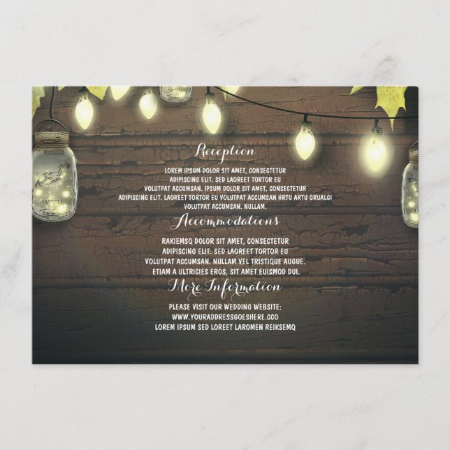 Mason Jars Lights Fall Wedding Guest Information Enclosure Card (Front)