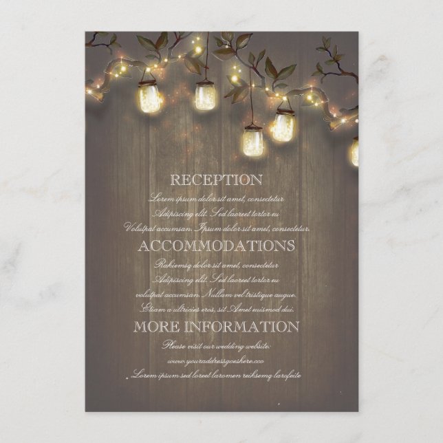 Mason Jars Lights Rustic Country Wedding Details Enclosure Card (Front)