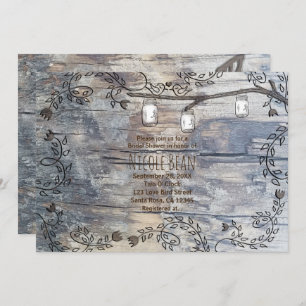 Mason Jars & Love Birds Rustic Branch Invitation