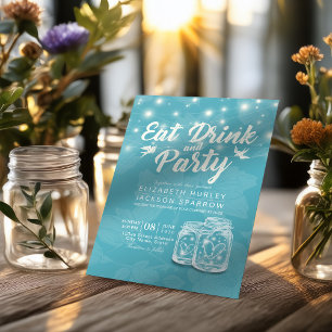 Mason Jars String Lights EAT Drink & Party Wedding Invitation