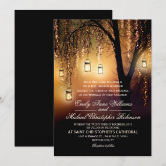 Mason Jars String Lights Elegant Rustic Wedding Invitation