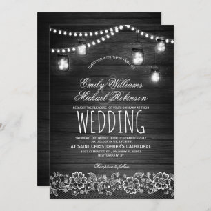 Mason Jars String Lights Elegant Rustic Wedding Invitation