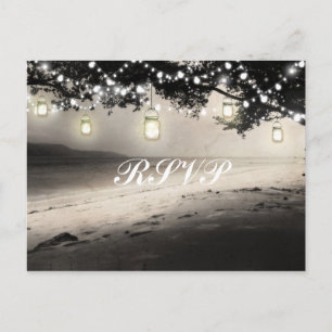 Mason Jars String Lights Elegant Rustic Wedding Postcard