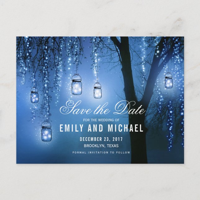 Mason Jars String Lights Elegant save the date Announcement Postcard (Front)