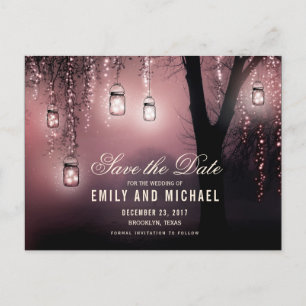 Mason Jars String Lights Elegant save the date Announcement Postcard