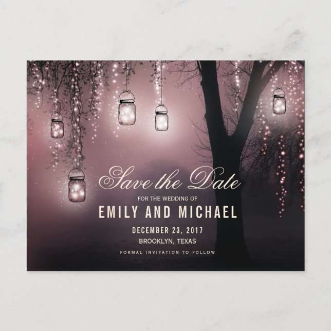 Mason Jars String Lights Elegant save the date Announcement Postcard (Front)