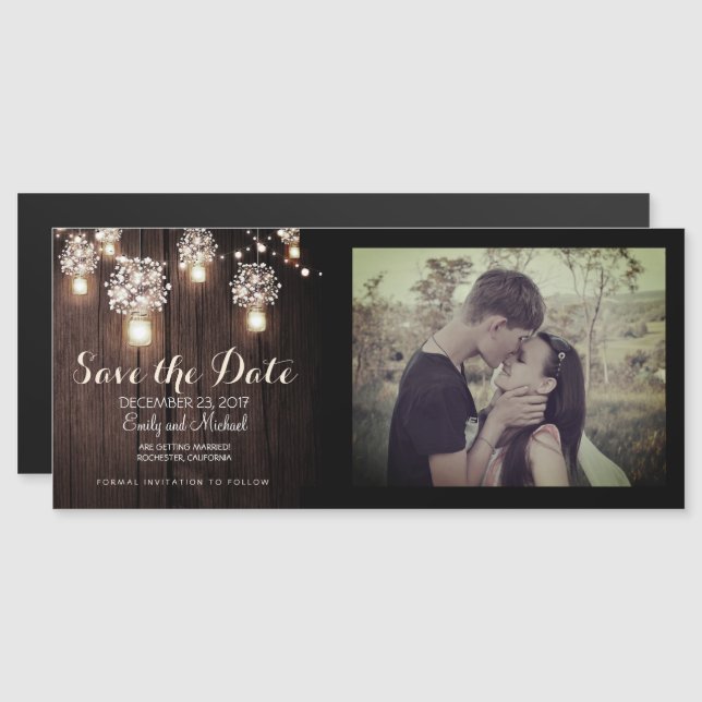 Mason Jars String Lights save the date photo card (Front/Back)