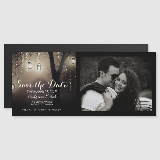 Mason Jars String Lights save the date photo card (Front/Back)